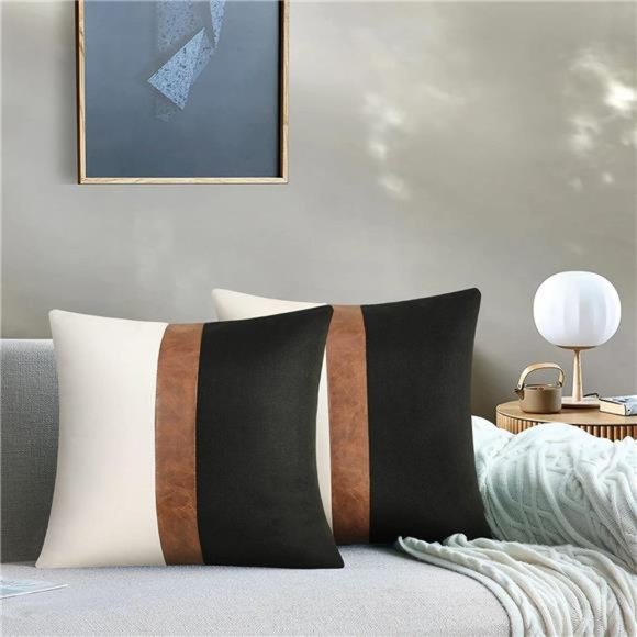 Couch Pillow Cover 20x20 Inches  |   Linen, Faux Leather - Picture 1 of 7